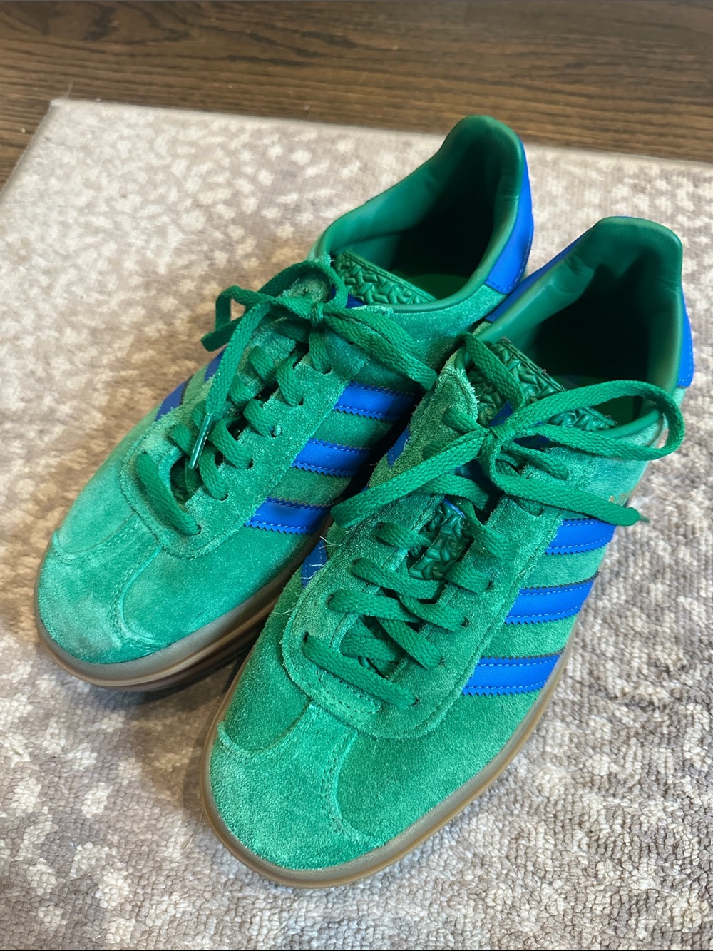 adidas Green Suede Sneakers with Blue Stripes